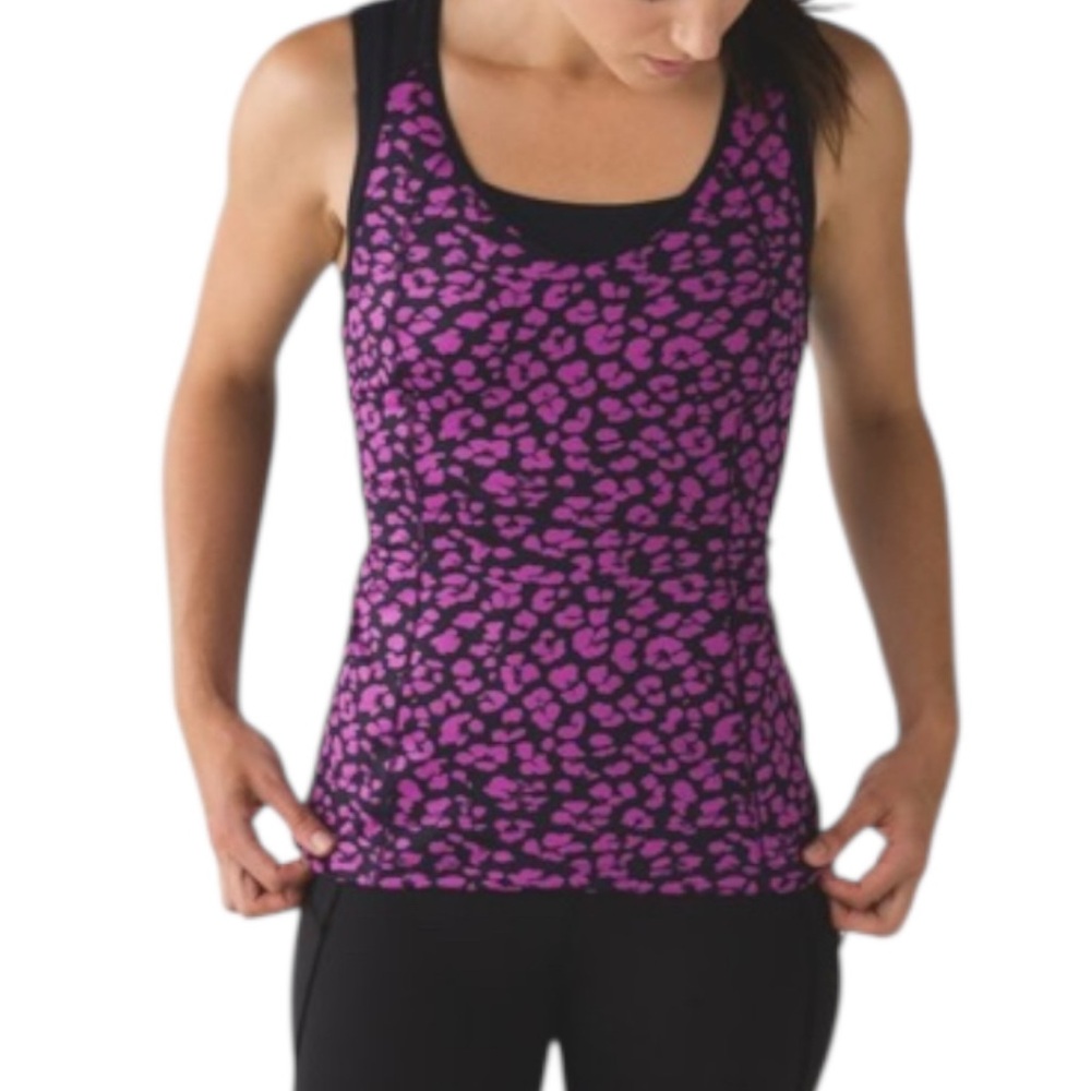 LULULEMON Super Sport Mini Cherry Cheetah Ultra Violet Naval Blue Tank Top Sz 2 - Picture 2 of 8